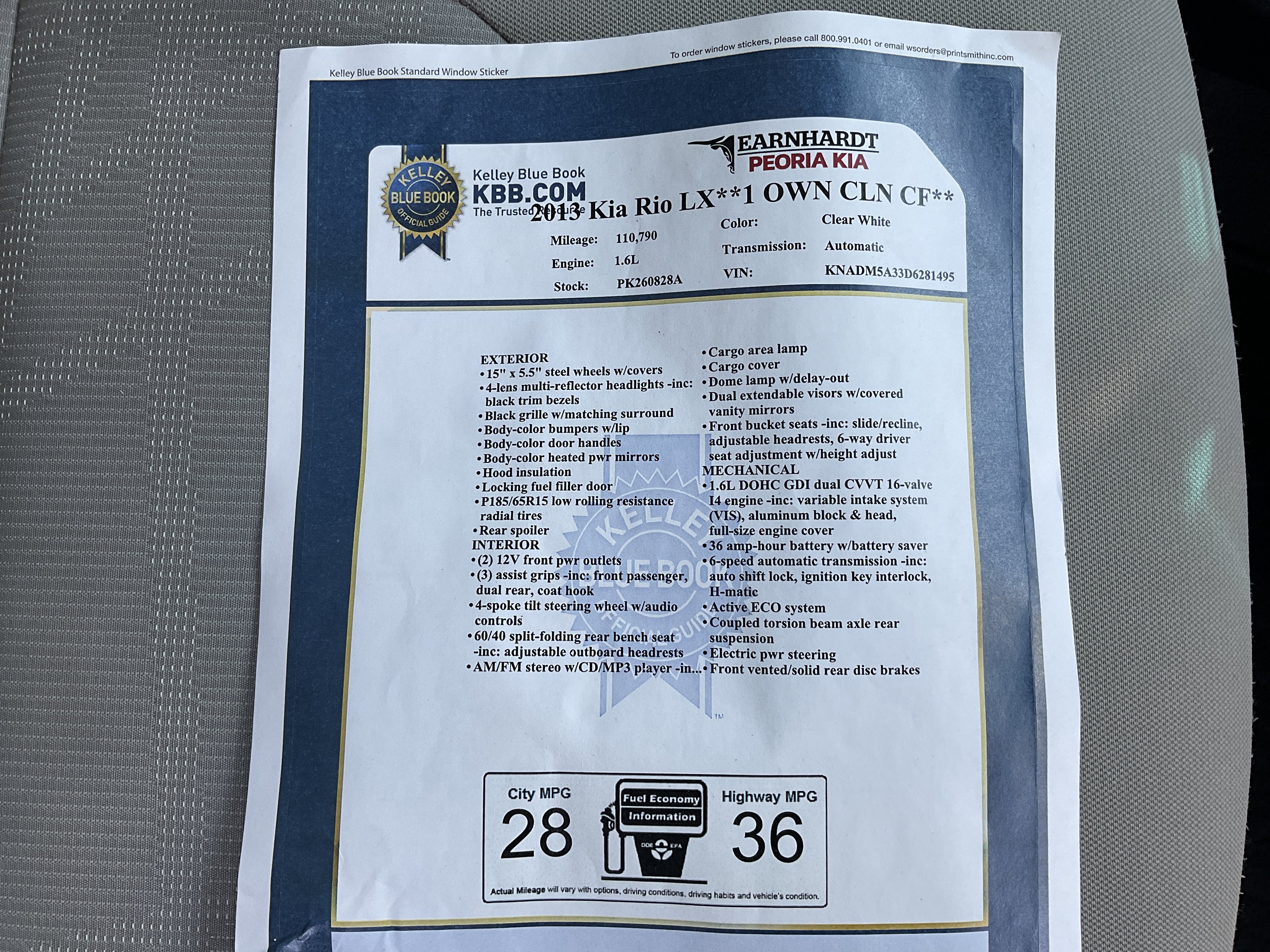2013 Kia Rio LX**1 OWN CLN CF**